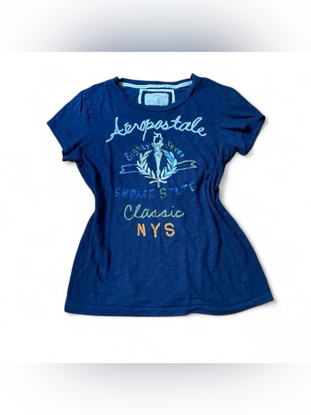 Aeropostale vintage y2k Navy Graphic Tee with Multicolor Embroidery